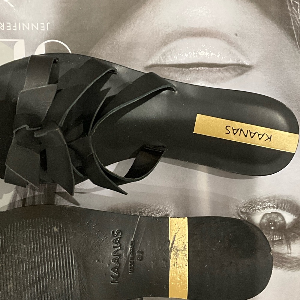 Kaanas Black Sandals with Gold Accent